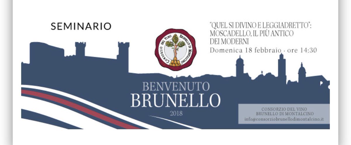 #BenvenutoBrunello2018 
Interessantissimo Seminario sul #Moscadello di #Montalcino condotto da @LucaMartiniSM 
vivaticket.it/ita/event/quel…
<a href="/ConsBrunello/">Brunello Montalcino</a> <a href="/DivinaVitale/">divina vitale</a> <a href="/LaMannella/">CORTONESI</a> <a href="/winemood/">Liliana Zanellato</a> <a href="/ilvinoetratto/">LaJolieSommelier</a> <a href="/WineNewsIt/">WineNews</a>