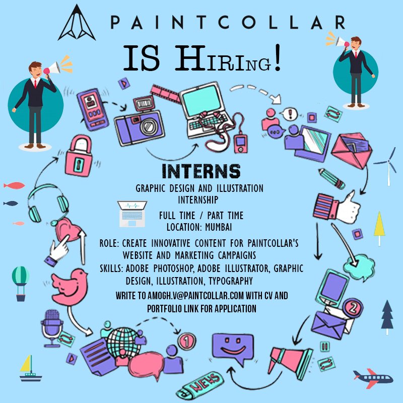 Paintcollar's tweet photo. Paintcollar is hiring interns on an immediate basis at our Mumbai office! We're looking for graphic designers, illustrators, photographers and videographers. Apply now! We promise the work will be super interesting and creative.
#paintcollar #internship #intern #hiring #job https://t.co/RPh7bfwZpA