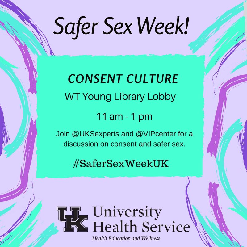 UHSPaws's tweet photo. It’s #WellKentuckyWednesday Today! #SaferSexWeekUK continues with #CONSENTCULTURE Tabling with @VIPcenter &amp; @UKSexperts @wtyounglibrary Lobby! It may be raining buckets out ☔️but we are not letting that stop us! #SexualHealthMatters #SexEdFun #SaferIsSweeter #FreeGoodies 🍬🍭 https://t.co/7bjemNTMAK