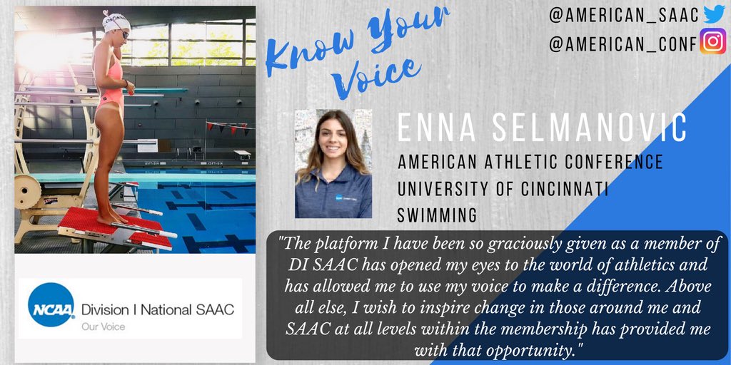 Division I SAAC (@div1saac) on Twitter photo If you don’t #KnowYourVoice in the <a href="/American_Conf/">The American</a> <a href="/American_SAAC/">American SAAC</a>, you will soon! Our newly voted Co-Vice Chair Enna Selmanovic uses DISAAC as a platform to install change! <a href="/ennnerz/">enna selmanovic</a> starts her term in June 2018! If you don’t #KnowYourVoice in the <a href="/American_Conf/">The American</a> <a href="/American_SAAC/">American SAAC</a>, you will soon! Our newly voted Co-Vice Chair Enna Selmanovic uses DISAAC as a platform to install change! <a href="/ennnerz/">enna selmanovic</a> starts her term in June 2018!