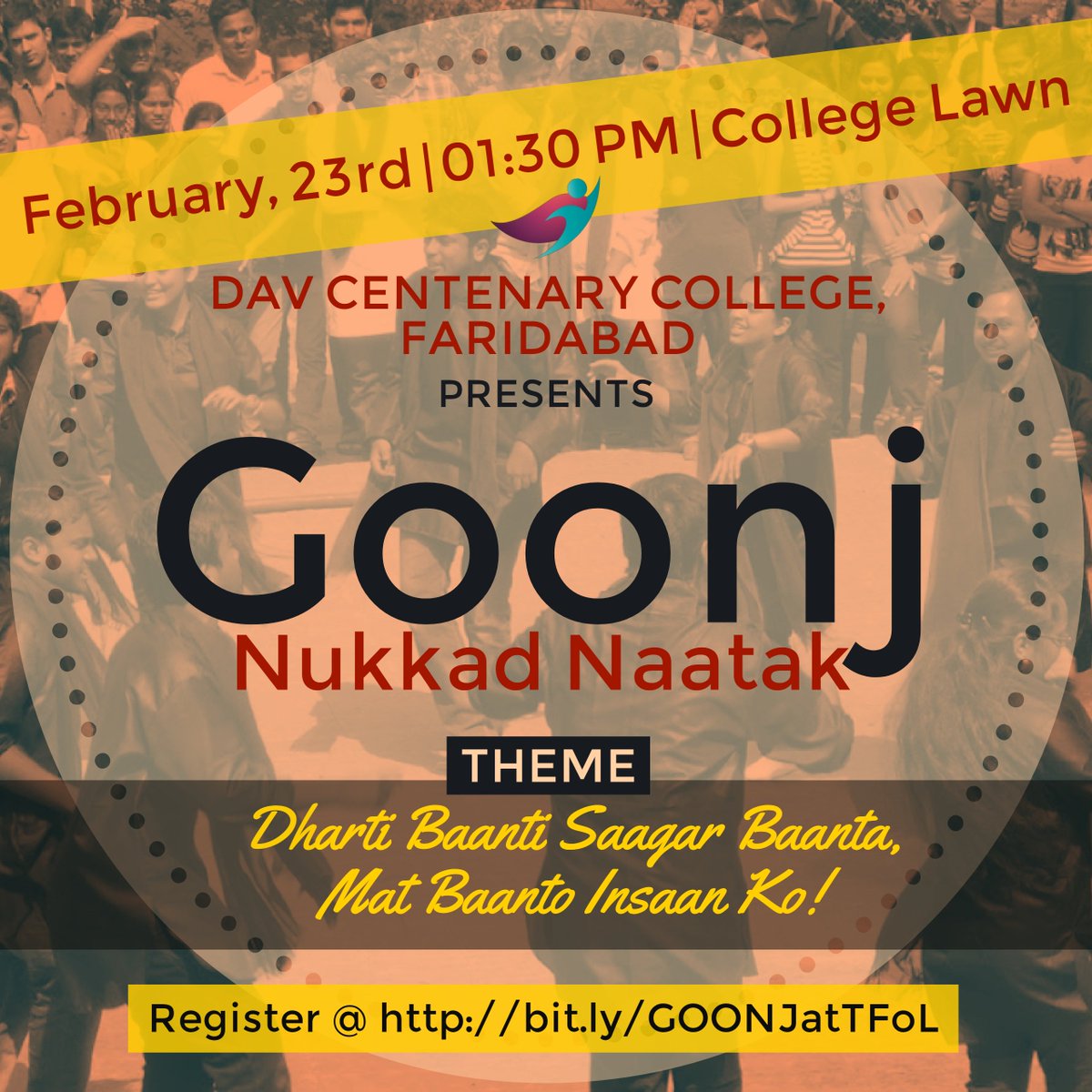 tfol2k19's tweet photo. Theme : “DHARTI BAANTI SAAGAR BAANTA, MAT BAANTO INSAAN KO!”

Date of Competition : 23rd February, 2018

Last Date of Registration : 17th February, 2018

Let the voice GOONJ, register at : https://t.co/O18x8oyiX5 https://t.co/edryFIJtJq