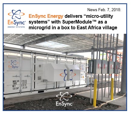 EnSyncEnergy's tweet image. EnSync Energy Announces Entry into African Markets with Micro-Utility Project;  Project includes EnSync Energy's DER #SuperModule as a "#microgrid utility in a box" to power East  African village lacking electricity infrastructure  ensync.investorroom.com/2018-02-07-EnS…