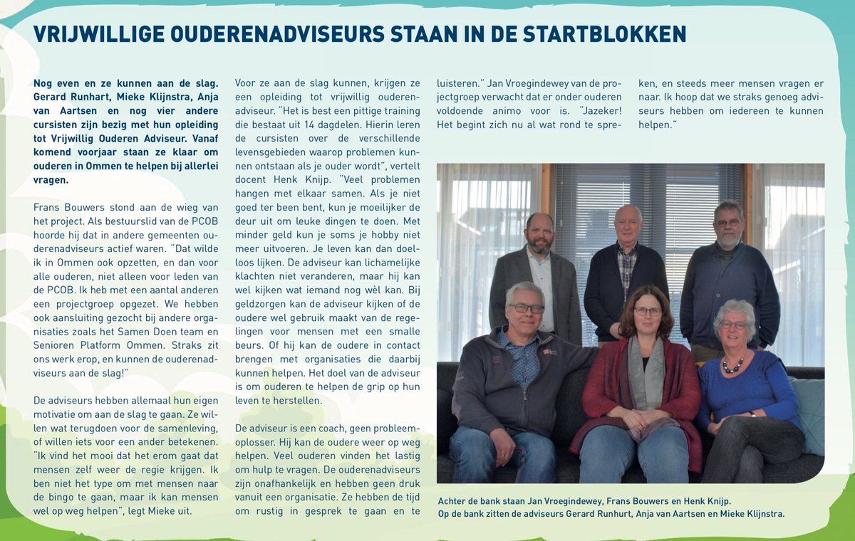 SamenDoenTeam's tweet photo. In het voorjaar van 2018 staan de vrijwillige ouderenadviseurs klaar. ‘Het doel van de adviseur is om ouderen te helpen de grip op hun leven te herstellen’. Mooi voorbeeld van #Samen #Doen! https://t.co/MC4t1Rkz3F