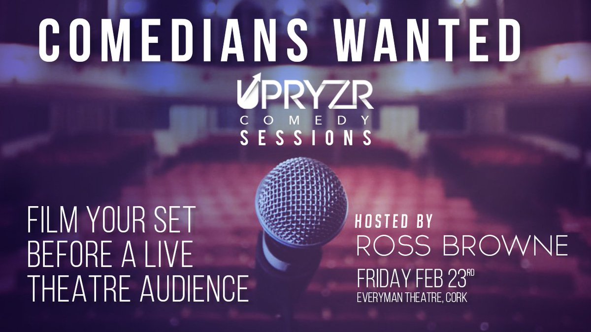 upryzer's tweet photo. COMEDIANS WANTED!! Film your demo stand up set before a live theatre audience - be featured on the UPRYZR Rising Artist Showcase. First location is Ireland. Click here for submission details: https://t.co/rg0ykUU8Qh  Hosted by @OnlyRossBrowne #StandUp #Comedy #UPRYZR #IrishComedy https://t.co/CxDT9iiKaR
