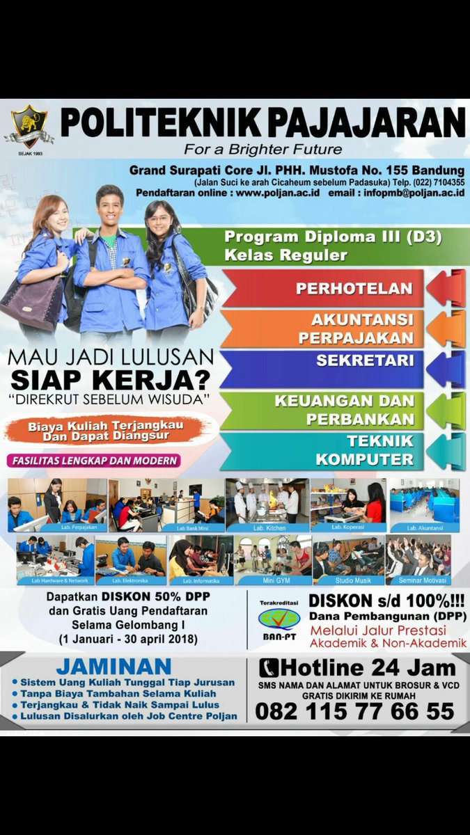 Penerimaan mahasiswa baru tahun akademik 2018/2019
Gelombang I sampai dengan 30 April 2018.
Dapatkan DISKON 50%!