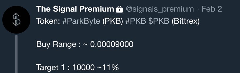 Ichwernoch2's tweet image. Target 1 reached on The Signal Premium/@signals_premium within 5 days ~11% profit #ParkByte (PKB) #PKB $PKB (Bittrex)Join The Signal PremiumRegister here thesignal.io/register.html   #altcoin #signals #bitcoin #trading #blockchain #crypto #btc #bittrex #binance