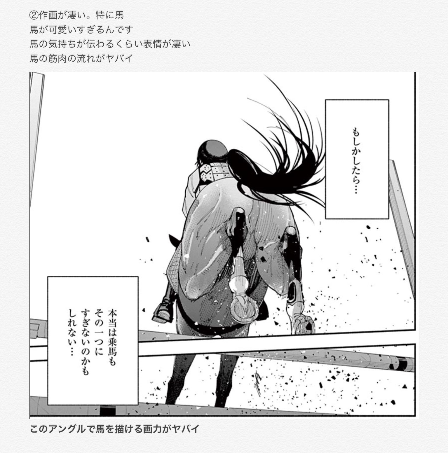 のれん雛 ジャンプsq Rise 19 Summer買いました 白星のギャロップの西連助先生の新作読切 ファンファーレ が掲載しているという事で 迫力ある作画力はますます美麗となり 見開きは広い雑誌で読むのに最高ですね 白星のギャロップを読んでると