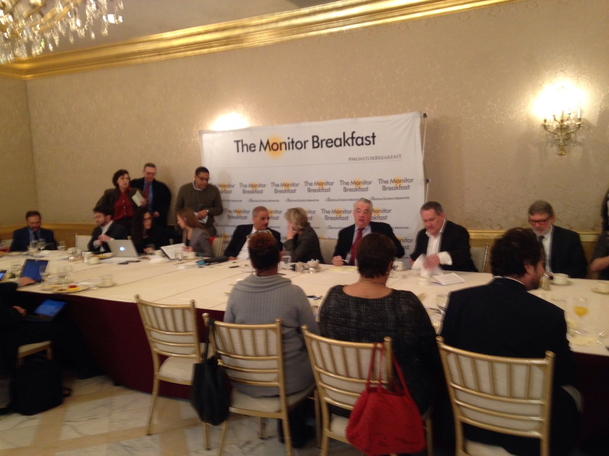 petergrier's tweet image. At Monitor breakfast Eric Holder teases a possible run for office. "Well see" he says, talks about a decision later in year