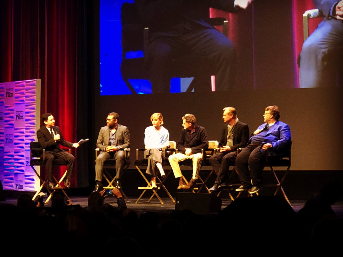 brandonalvis's tweet photo. Directors panel 🎬🎤 with Jordan Peele (Get Out), Greta Gerwig (Lady Bird), Paul Thomas Anderson (There Will Be Blood), Christopher Nolan (Dark Knight) &amp; Guillermo del Toro (The Shape Of Water) at the #sbiff #OscarNoms https://t.co/rmoCnSUPOX