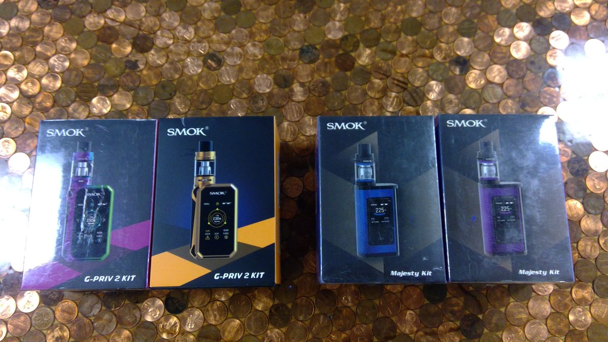 VapenIndy's tweet photo. Flash Sale!  SMOK G-Priv 2 Kit or Majesty Kits $100 with batteries while supplies last.  Most colors in stock in both locations. https://t.co/x4JOXruz51