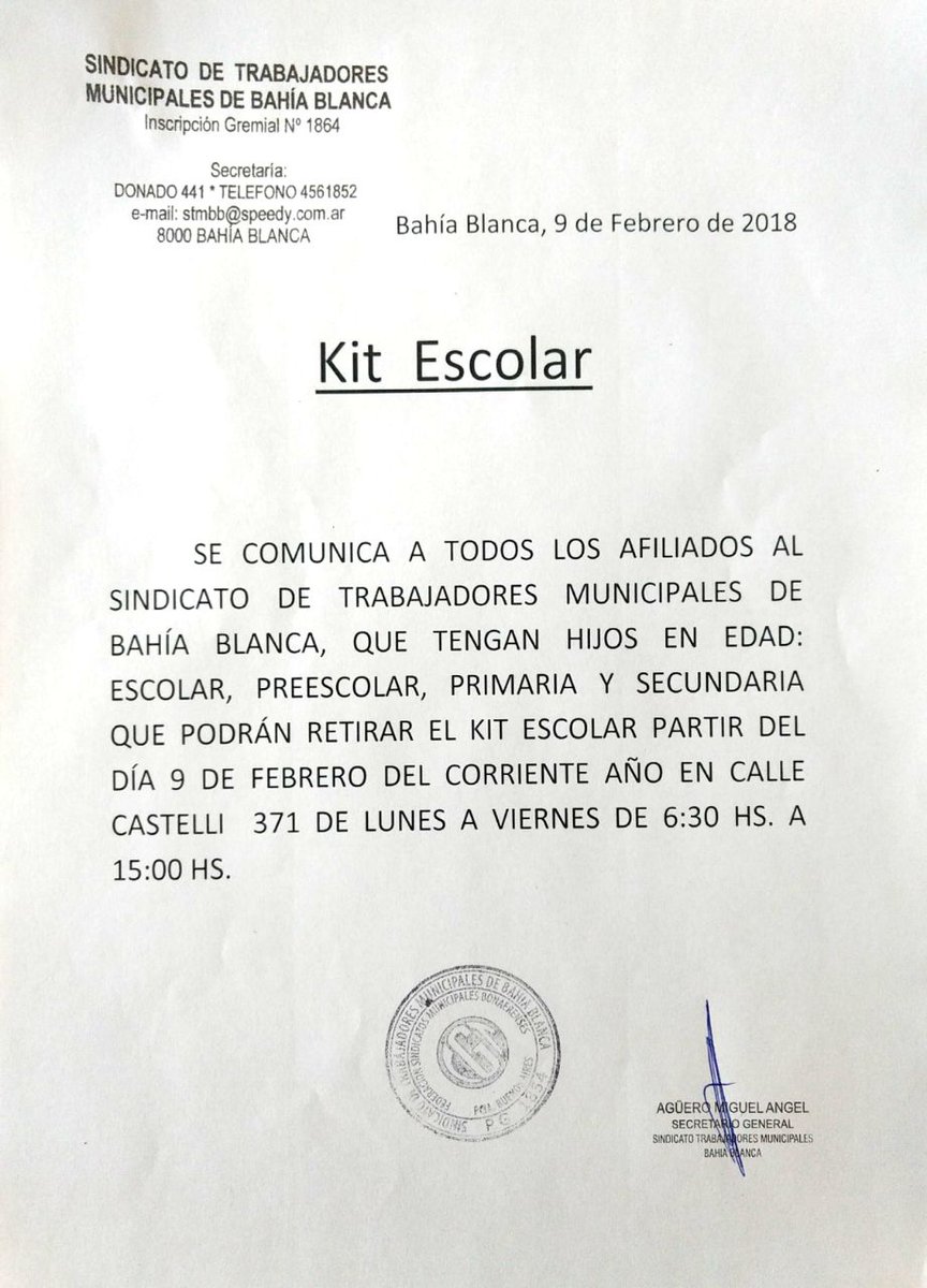 stmbb's tweet photo. COMUNICADO @stmbb: entrega de kits escolares. @Aguero_M_A https://t.co/aXGPPI87hU