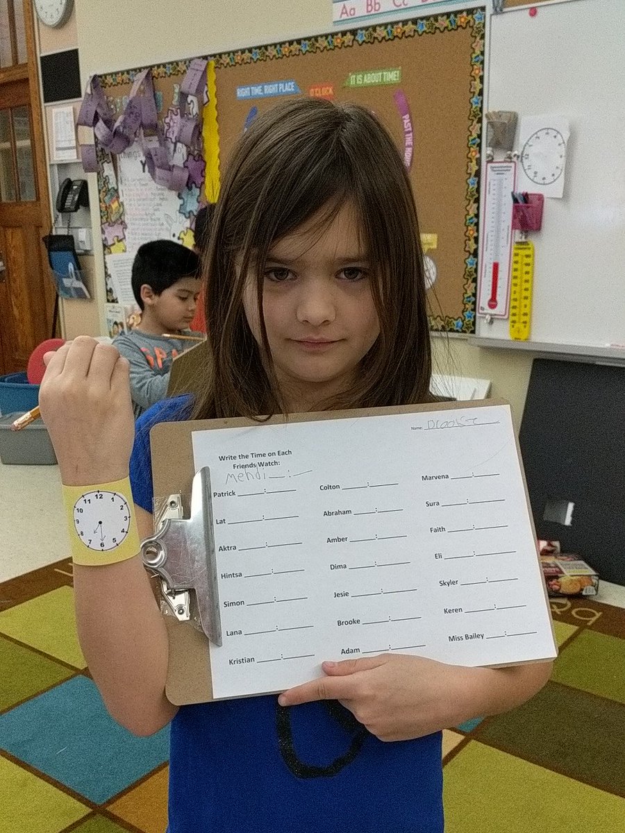 missbaileys2s's tweet photo. Telling Time Assessment made FUN! 🕦 We got to go around and record our peers' times on their homemade watches! #mathmadefun #timetellers @stjthunder https://t.co/zLWQjao90r