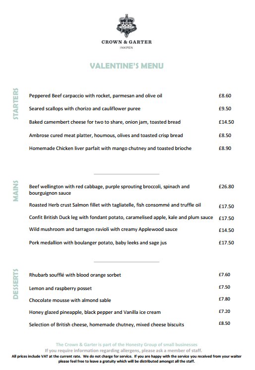 One week to go till that special day! 😍🌹😍
We've a special Valentine's Day Menu &amp; a Valentine's stay offer:
3 course dinner for two and stay the night for £150. Available any night between 12th - 18th February.
Call to book 01488 668325. #ValentinesDay
