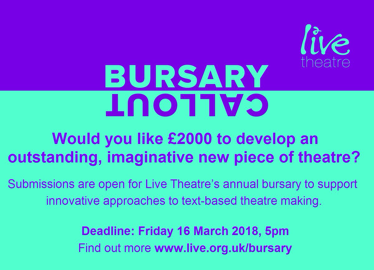 Live_Lab's tweet photo. Would you like £2K to develop a new piece of text-based theatre?  Applications for our Bursary are NOW OPEN!  You've got until 5pm on Fri 16 March to get your applications in, find out more at https://t.co/VSXZRgvWSZ https://t.co/9HYBWVDdps