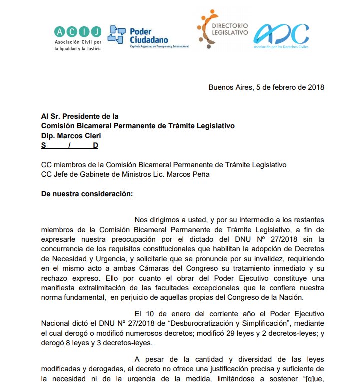 ACIJargentina's tweet photo. #MegaDecreto Junto a otras organizaciones manifestamos nuestra perocupación por el dictado del DNU Nº 27/2018 sin la concurrencia de los requisitos constitucionales que habilitan la adopción de Decretos de Necesidad y Urgencia. #MegaDecreto https://t.co/UBU1ZiASKV https://t.co/yB5fn18qVA