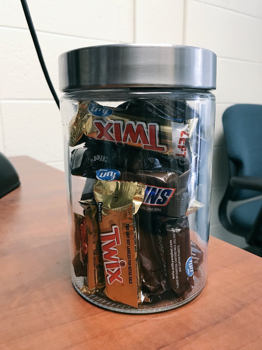 evantfrejo's tweet photo. Students, it’s that time of the year where the candy jar is full and so are your schedules so, come by my office (TWC 113) and tell me how your first day of class(es) is going! @carthagecollege https://t.co/ytPBOdy2um