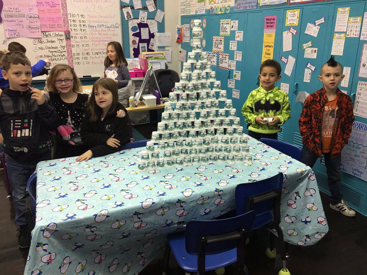 jordan2teach's tweet photo. Celebrating the 100th Day of School! #howmanywords #howmanylicks #STEMcupchalenge #ThisIsRES @JenniferWarden5 @jenbrown224 https://t.co/emMG0aJktH