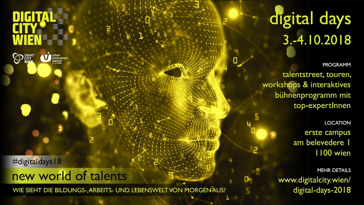 DigitalCityWien's tweet photo. #DigitalDays2018, von 3.-4.10. am Erste Campus Wien - Bringen Sie jetzt Ihre Ideen und Vorschläge ein! #digitalcity #wien

Nähere Infos und Updates unter
https://t.co/R9WhwgFNv3 https://t.co/fz315N4qD3