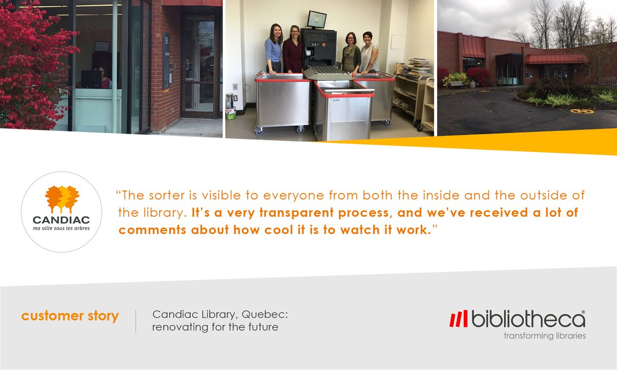 BibliothecaX's tweet photo. "The sorter is visible to everyone from both the inside and outside of the library. It's a very transparent process, and we've received a lot of comments about how cool it is to watch it work." Don't miss the Candiac customer story, #flexAMH here: https://t.co/E7bJkAKHhz https://t.co/4J5mF02lNQ