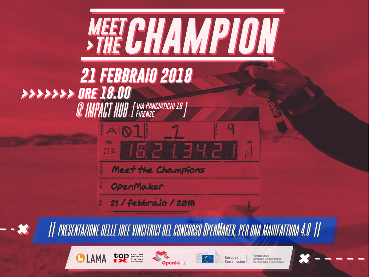 agenzialama's tweet photo. Vi aspettiamo ad @HUBFirenze il 21/2 per festeggiare i team vincitori del concorso @openmaker e iniziare insieme a sviluppare i #prototipi. ##MeetTheChampion #makers #socinn https://t.co/uUMAkhXyPH https://t.co/b3S1od5sa0