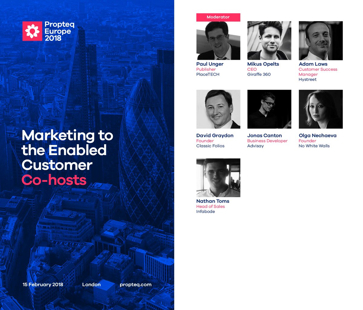 propteqclub's tweet photo. Delighted to announce our Co-hosts for the talk on Marketing to the Enabled Customer at Propteq Europe 2018!
To join the conversation on 15 Feb, register at https://t.co/P39cRCjsoE https://t.co/Qs7v9SyjTE