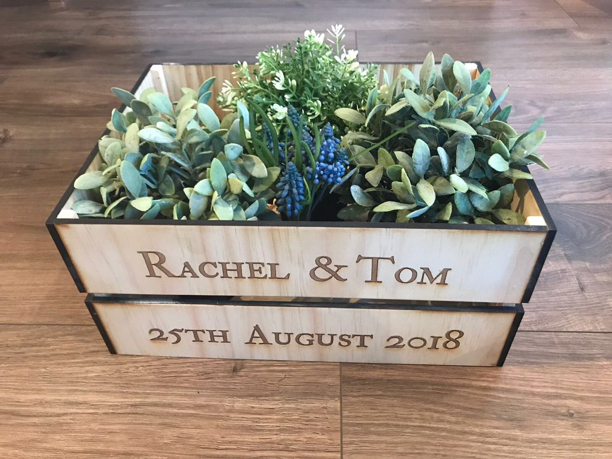 New this week! Personalised #wedding #crate #centrepieces. Both sides engraved with your words 😍😘 unchainedbride.wedding