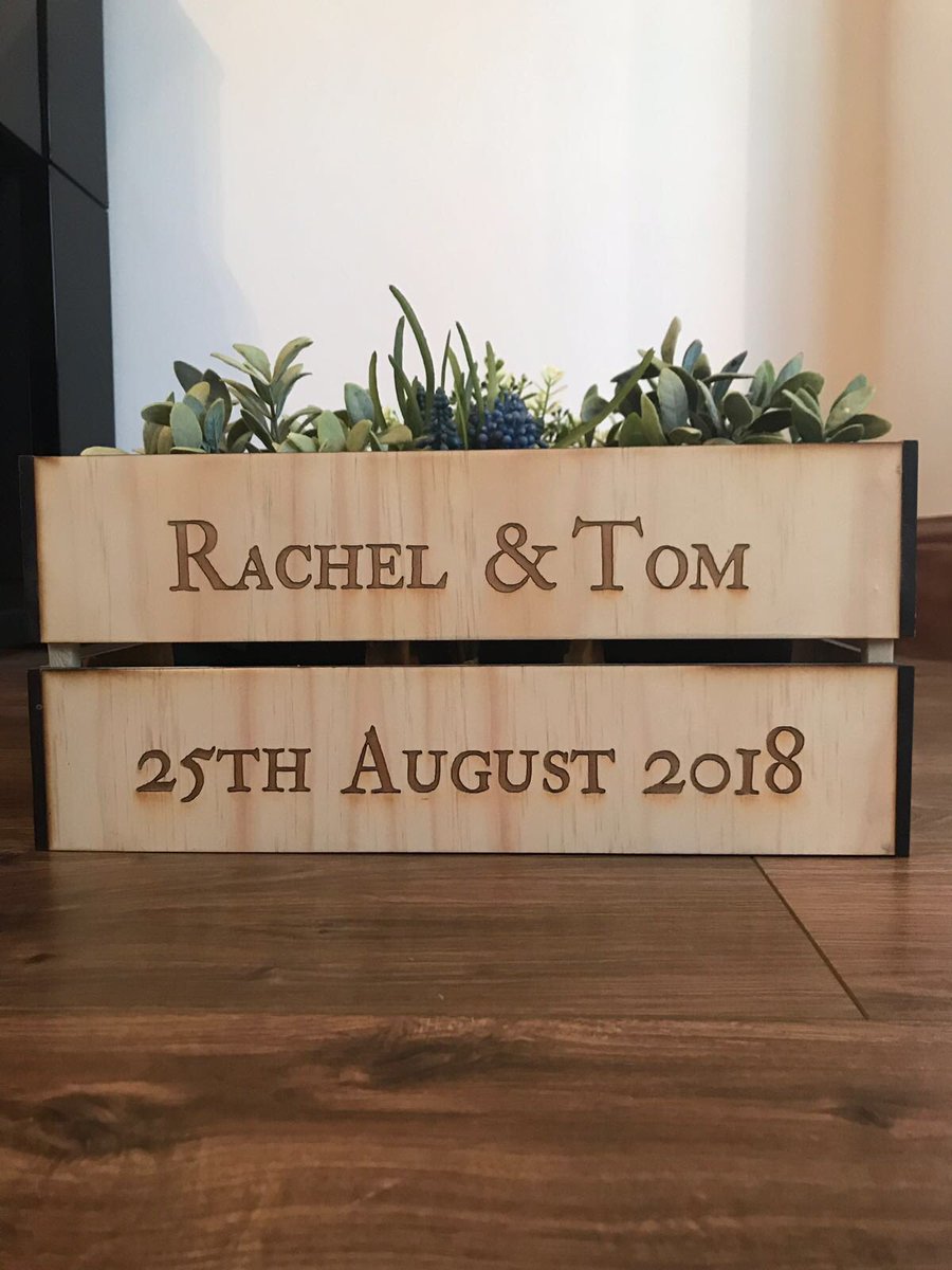 unchainedbride's tweet photo. New this week! Personalised #wedding #crate #centrepieces. Both sides engraved with your words 😍😘 https://t.co/g7FkIBF3Di https://t.co/sngtdN3fyX