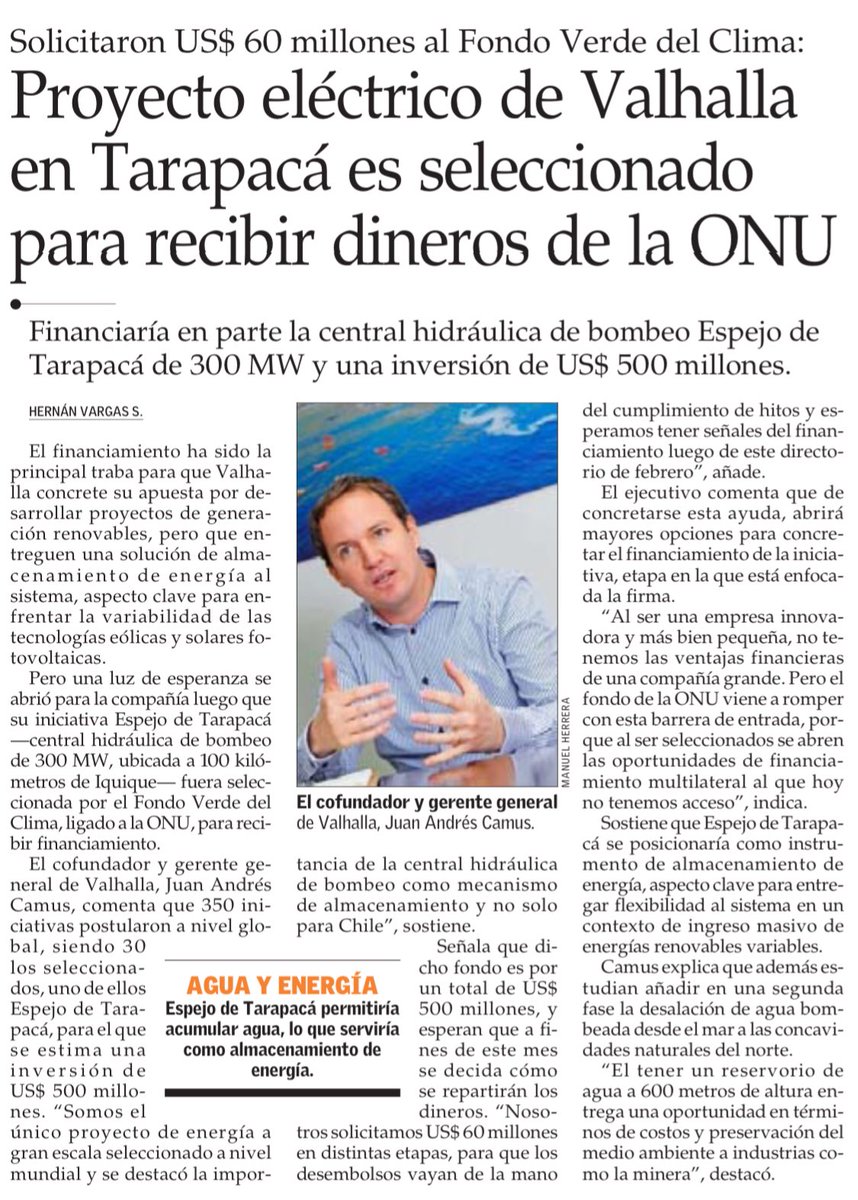 cseebach's tweet photo. El innovador proyecto @ValhallaEnergia permitirá almacenar y generar energía dando al sistema eléctrico la flexibilidad requerida por creciente participación de ERV. #FuturoRenovable 🍀 https://t.co/MtSG2TzDVo