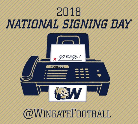 WU_Bulldogs's tweet photo. There were plenty of heroes for #WUFB this season...
vs UNCP? Hood game-winning TD catch
@ Catawba? McCollum's FG at buzzer
@ MHU? Williams in his 1st career start

Today's hero on #NSD18? The fax machine. Check @WingateFootball to learn about the newest Bulldogs! #WUFBReload https://t.co/BWEjcFM7KT