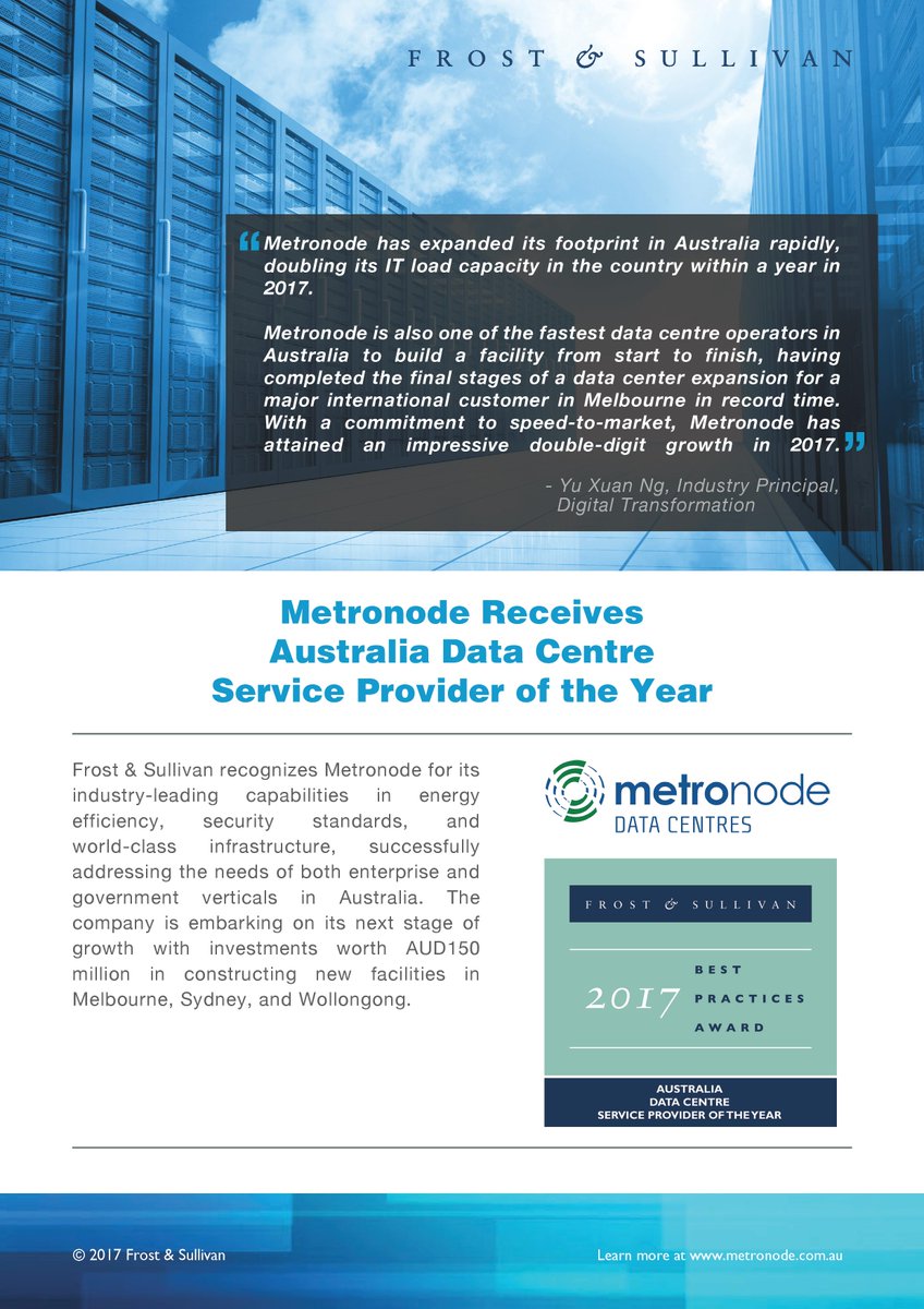Frost &amp; Sullivan recognizes <a href="/MetronodeAUS/">Metronode</a> for its industry-leading capabilities &amp; world-class infrastructure #FrostAwards #FrostAUAwards