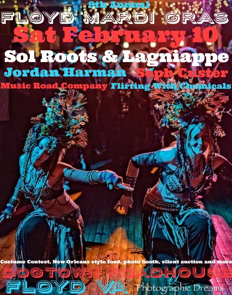 SolRoots's tweet photo. Coming up! SatFeb10 #FloydMardiGras #SolRoots #JordanHarman @SephCuster #funk #soul #rock #blues #FloydVA @blueridgerockz @FloydRustic @Next3Days @WuVT @WUVTFM @NRVLiving @nrvnews @NRVMagazine https://t.co/32v6tXA5ss
