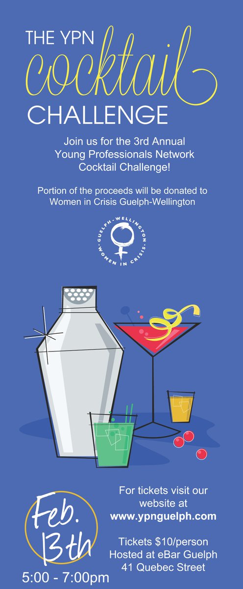 gwwic's tweet photo. There's still time to get your tickets for the #YPNCocktailChallenge February 13th w/ @dixon_spirits  @The_eBar ! For more information and tickets visit the link below. https://t.co/8Pvyc8MTMp… … #networking #fundraiser #YPNGuelph @GuelphYPN #askfordixons https://t.co/rTXKwHOCDb