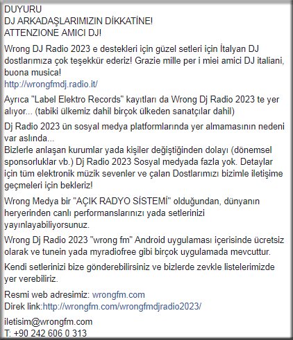 adilko's tweet photo. iletisim@wrongfm.com adresinden bizlere ulasin sevgili Dj dostlarimiz @wrongfm   direk link https://t.co/sHy09gBXRA  Dj Radio 2023 frekanslarindan isteyen guzel muzik yapan tum djlere kapimiz ACIK :) Sevgilerle... #dj #electronicmusic #radio #music #love #dance #play #streaming https://t.co/tFqCJ3o3sX