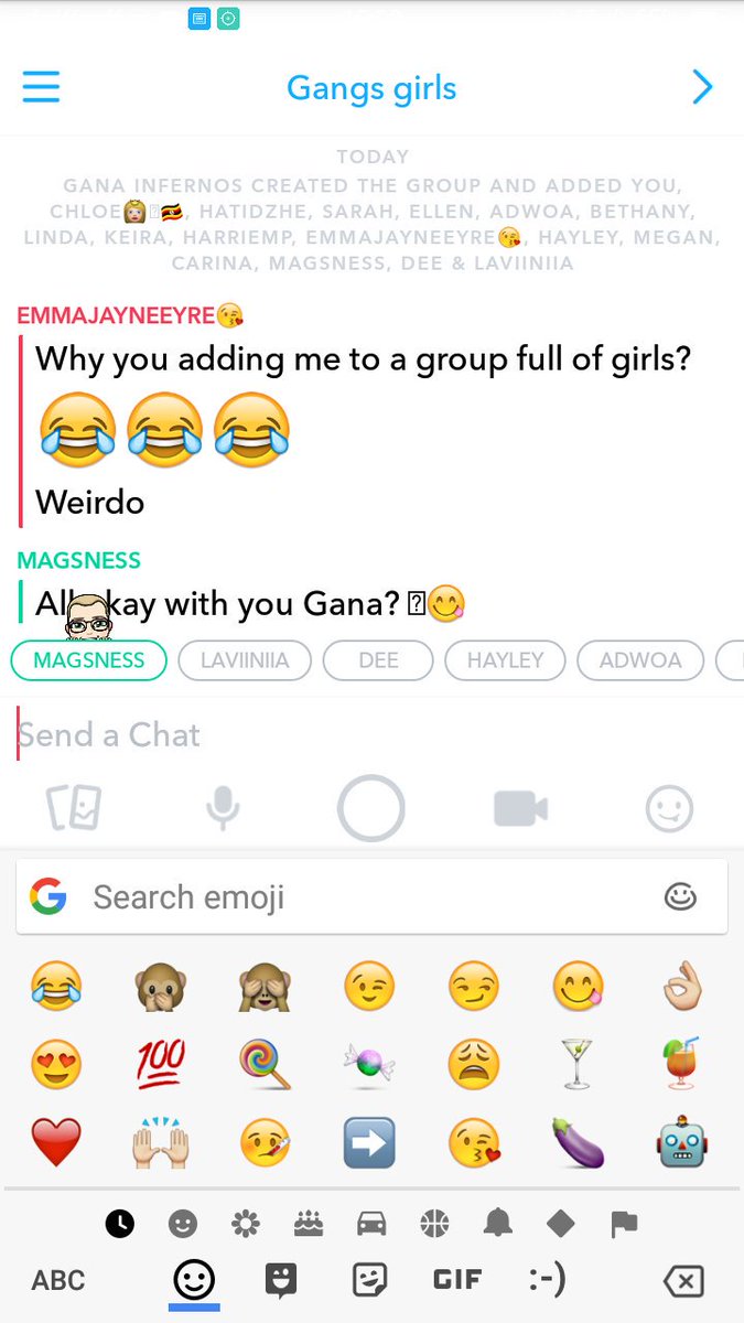 TheGinge1994's tweet photo. When the guy u met in a club one time who's been Snapchatting u ever since asking u to "send nudes" accidentally adds u to a SC group of all the girls he's been chirpsing 😂😂😂 now he left the chat and we all just bonding 💅😂👌 #snapfail #girlgang https://t.co/SKgeFsHTp3