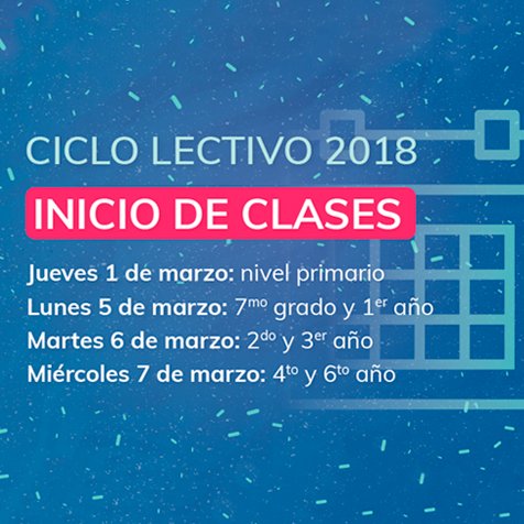 ORTArgentina's tweet photo. #ORT2018 Del 1 al 7 de marzo los alumnos comenzarán un nuevo ciclo lectivo en forma escalonada. Los estudiantes de 7mo. grado y 1er. año se retirarán a las 12:15 los días lunes 5, martes 6 y miércoles 7, mientras que los de 2do. año en adelante cursarán en el horario habitual. https://t.co/fALHEzLpdA
