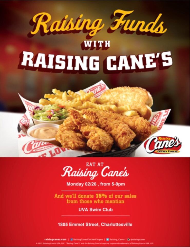 Canes chicken sounds like the perfect post practice meal! Help raise money for club swim at UVA #justdoit #pls