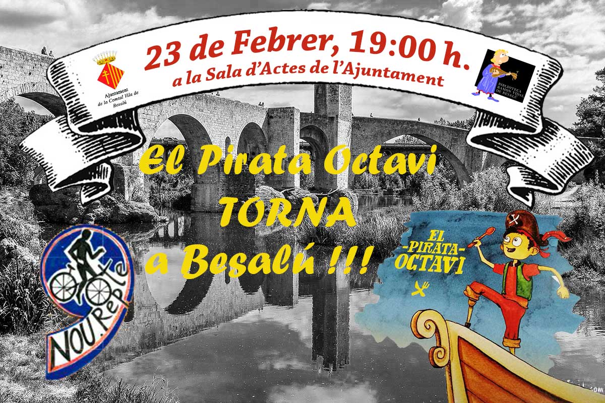 Aj_Besalu's tweet photo. El divendres 23 de febrer torna #ElPirataOctaviTour a #Besalú amb la presentació del llibre "El Pirata Octavi desembarca a Besalú" ⏰19h. Sala d'Actes de l'Ajuntament a càrrec d'Anna Bonet acompanyada x l'Enric i en Sergi de #9Repte @lluisguino @jsurina @MBalateu @mbusquets80 https://t.co/9epbCflPid