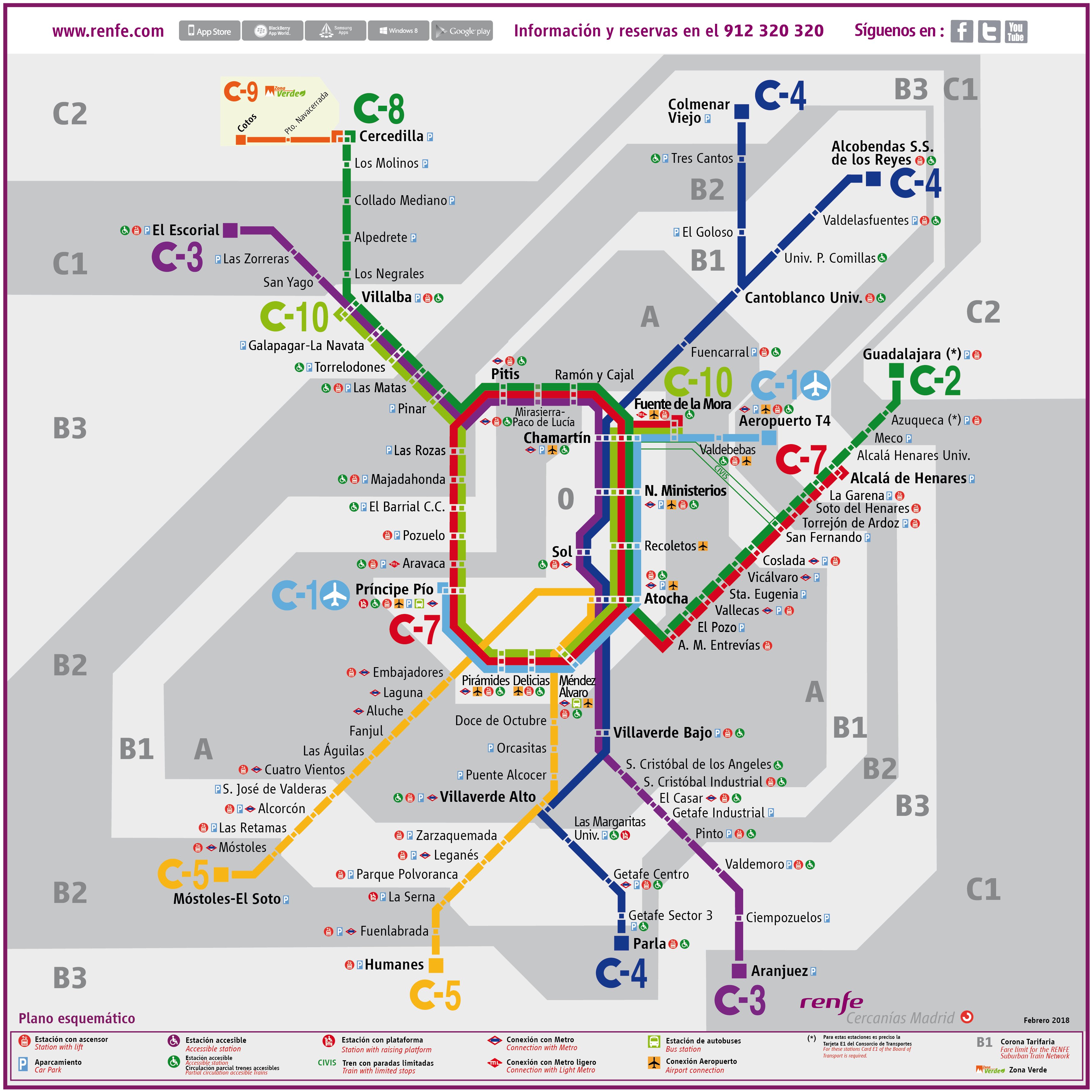dormitar recibir Salvaje Cercanías Madrid on Twitter: "Información del plano actualizado incluyendo  la nueva estación de Mirasierra-Paco de Lucía en la que circulan los trenes  de la línea #MadC3, #MadC7 y #MadC8. Pueden consultar los