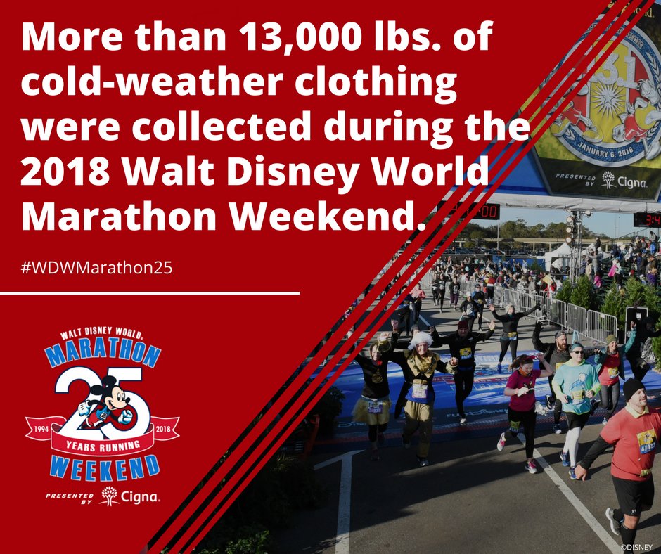 runDisney's tweet photo. Thanks to the more than 100,000 participants of the 2018 @WaltDisneyWorld Marathon Weekend, more than 13,000 pounds of cold-weather clothing will be laundered and sent to Harvest Time International benefiting Central Florida families in need. Way to put your best foot forward! https://t.co/lXQbmhgVTE