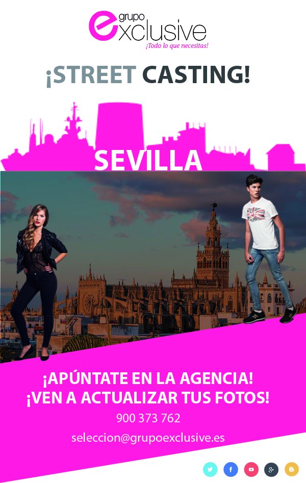 ¡Street casting en Sevilla! Pide cita al 900 373 672 o escríbenos a seleccion@grupoexclusive.es. 
#sevilla #agenciademodelos #streetcasting #figuracion #agency #actores