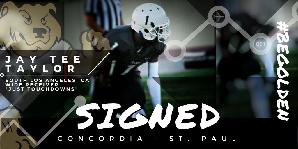 CSPBearsFB's tweet photo. From South Los Angeles, CA we welcome Jay Tee “Just Touchdowns” Taylor, a transfer Wide Receiver from East Los Angeles College, to St. Paul on #NSD18! #GoodNews18ears #BuildingOnTheRock #GoldenStateGoldenBears https://t.co/ENv10z9j9i