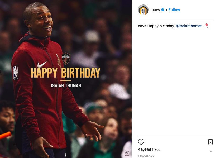 Lmao the Cavs wished Isaiah Thomas a happy birthday on instagram, but had to disable the comments 