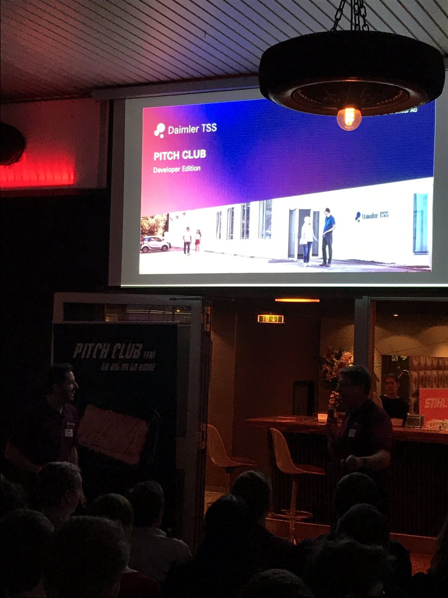 PitchClubFFM's tweet photo. Analytics, Car IT &amp; Mobility, Digital Customer Experience &amp; Digital Retail @daimlertss -  pitching in front of preselected #devs at #PCDE7 https://t.co/4p49ILsXTj