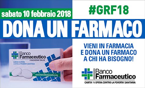 Sabato 10 febbraio si svolgerà la XVIII edizione della Giornata di  Raccolta del Farmaco. In oltre 4 mila farmacie, che espongono la  locandina della #Grf18,  sarà possibile acquistare i farmaci.
 #Farmacistiitaliani #Farmacisti #Farmacista #Farmacia #Medicina