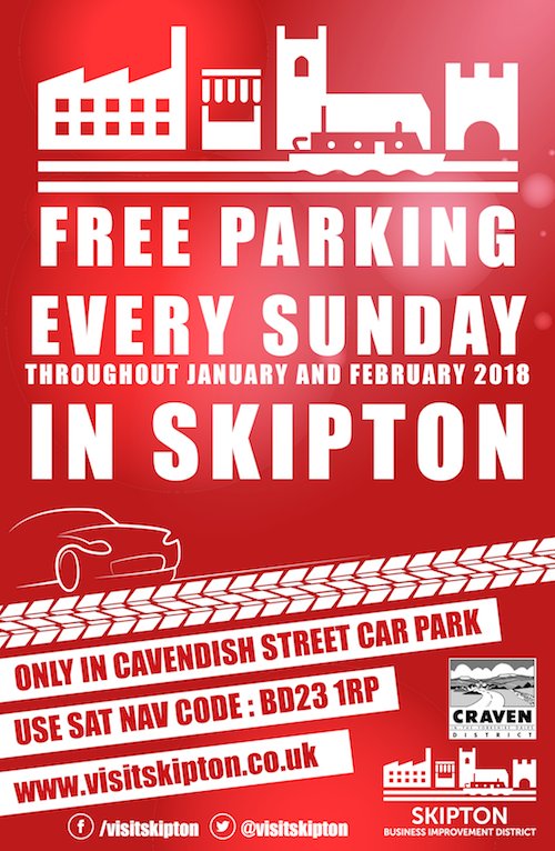 #Free Sunday Parking is still continuing throughout February at #Skipton Cavendish Street carpark – save money and #ShopLocal!  @ShopAppyUK