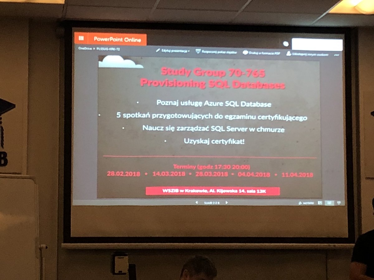 SadowskiMichal's tweet image. Breaking news: Study Group for exam 70-765 will start on 28-02-2018!
#SQLServer #Azure @wszib_krakow @DataCommunityPL