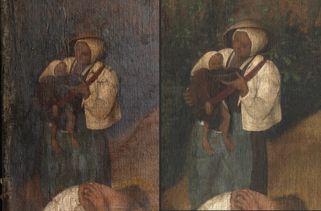 magnet_es's tweet photo. En muchas ocasiones, los cuadros han sido restaurados con anterioridad de forma precaria. Era el caso del "El vino de San Martín" de Bruegel el Viejo, rellenado con capas de barniz grueso que le robaron su tono original. https://t.co/SCPeR3s055