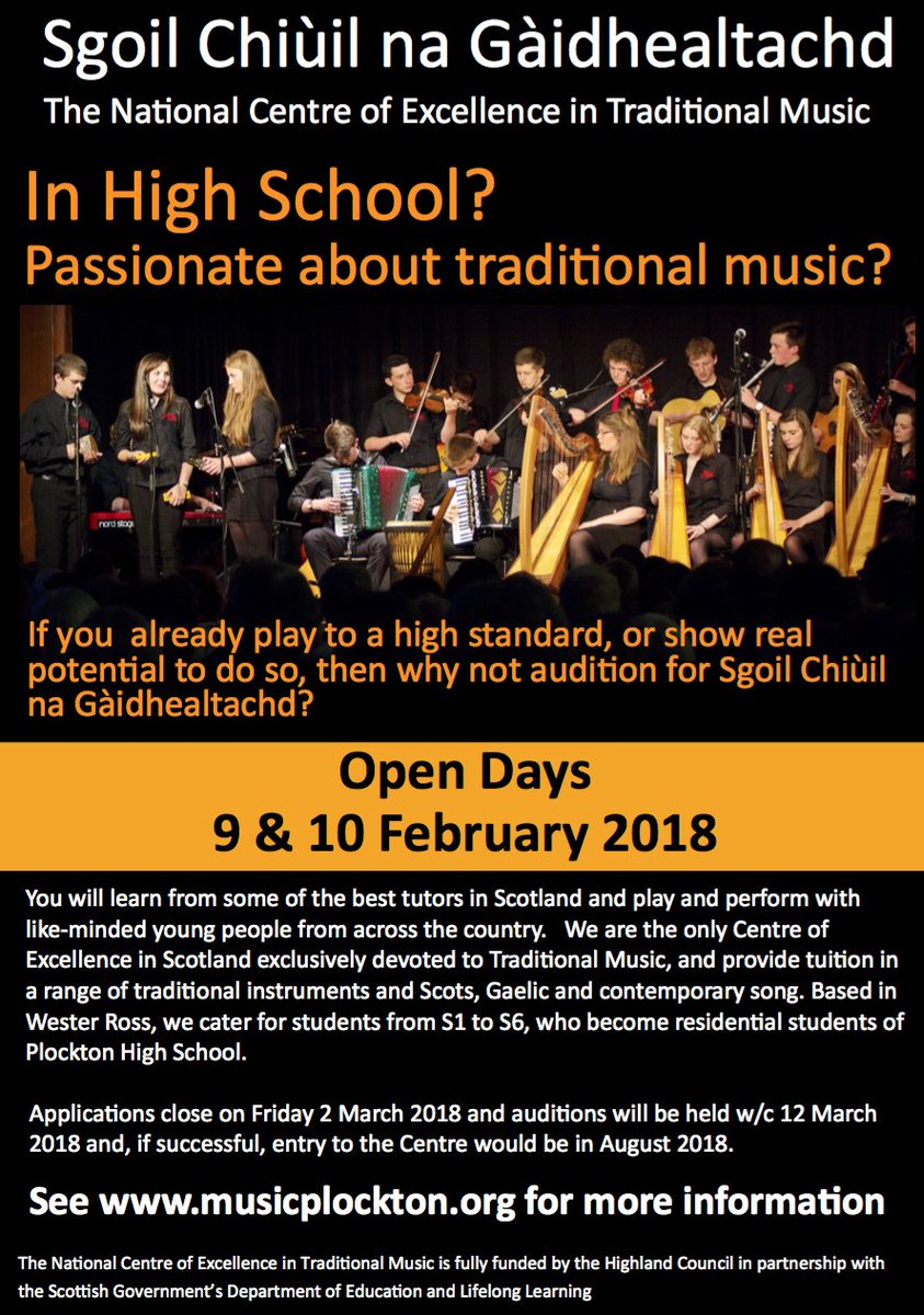 REMINDER: Traditional / Gaelic musicians this Friday 9th and Saturday 10th February OPEN DAYS at Plockton High School Traditional Music Centre @GaelicSchool <a href="/SabhalMorOstaig/">Sabhal Mòr Ostaig</a> book your place with Rhona Sharp at: musicplockton.org/news.asp#news3…