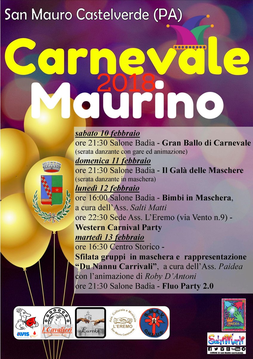 🎉🎵Carnevale Maurino 2018 🎶
gli #eventi a #SanMauroCastelverde #Madonie #Carnevale18 #TracityApp #CarnevaleMaurino