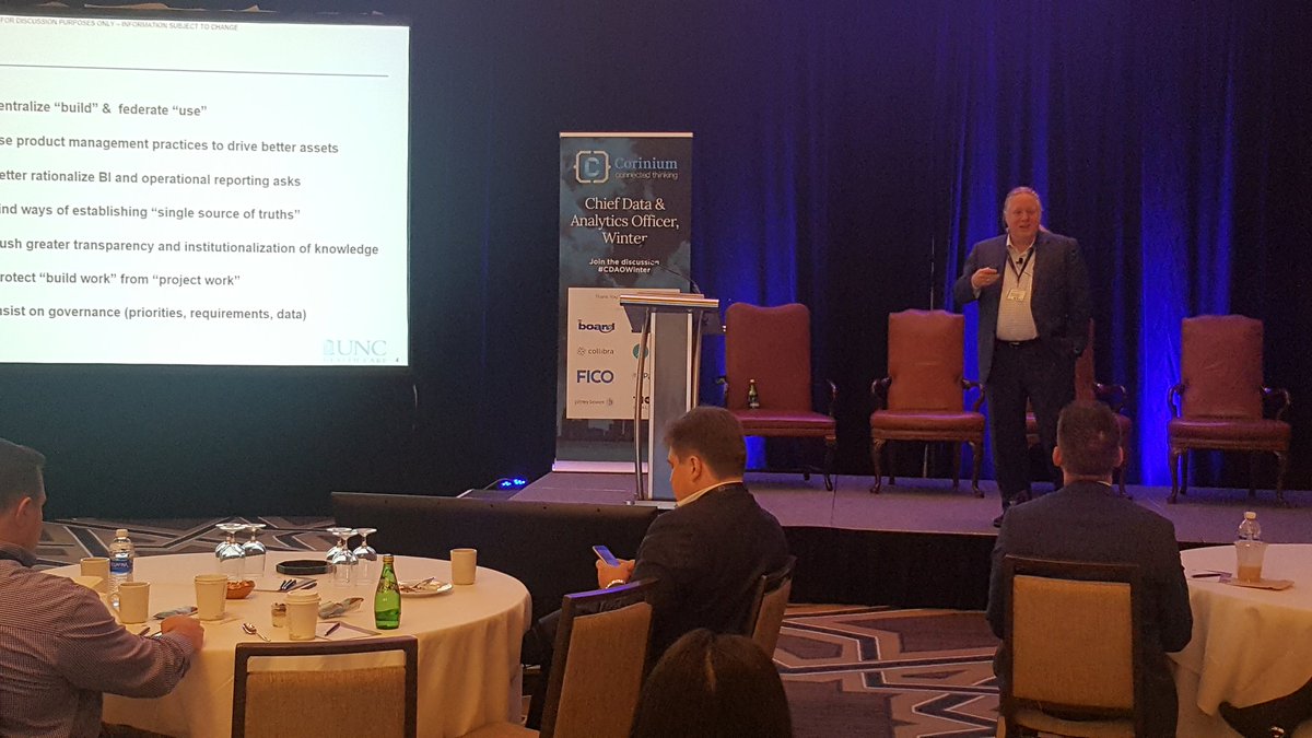 CoriniumGlobal's tweet photo. Jason Burke of @UNC_Health_Care delivering his #keynote on building enterprise #analytics #CDAOWinter #innovation https://t.co/5T591xbMe3